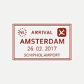 Amsterdam passport stamp. The Netherlands airport visa stamp or immigration sign. Custom control cachet. Vector illustration.